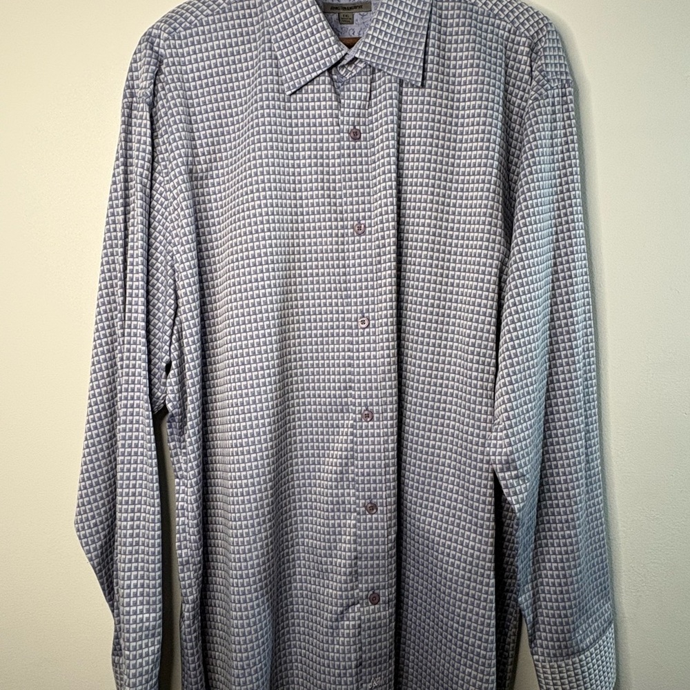 Johnston & Murphy Gray Patterned Button Down Shirt - image 1